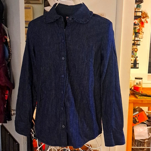Kate Spade dark wash denim button down shirt, xs - Picture 2 of 8